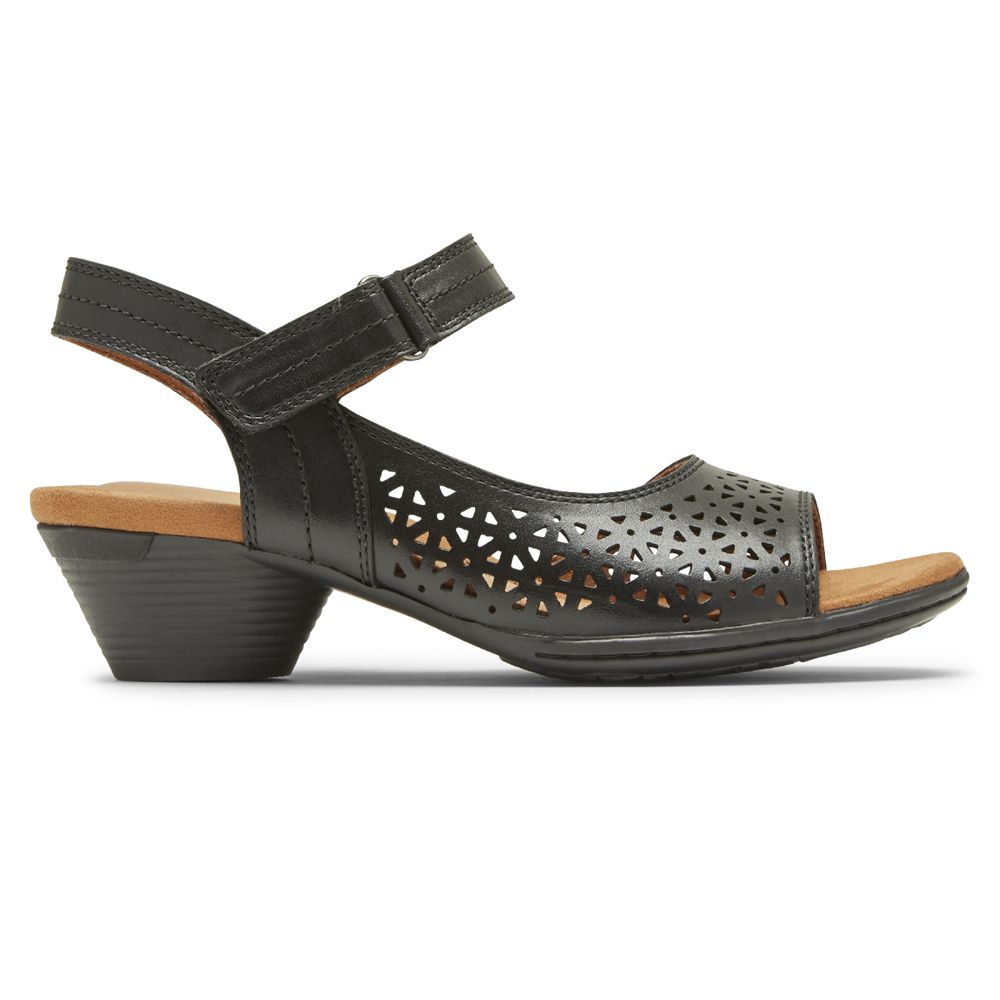 Rockport Women's Cobb Hill Laurel Perforated Sandals - Black - USA (9706NVPGO)